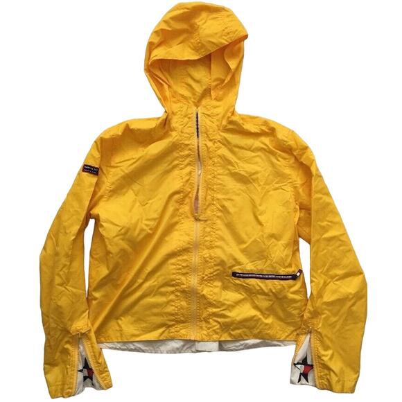 Vtg Y2K Tommy Girl Hilfiger Yellow Jacket Windbreaker Star Bell Sleeves L - Picture 1 of 11